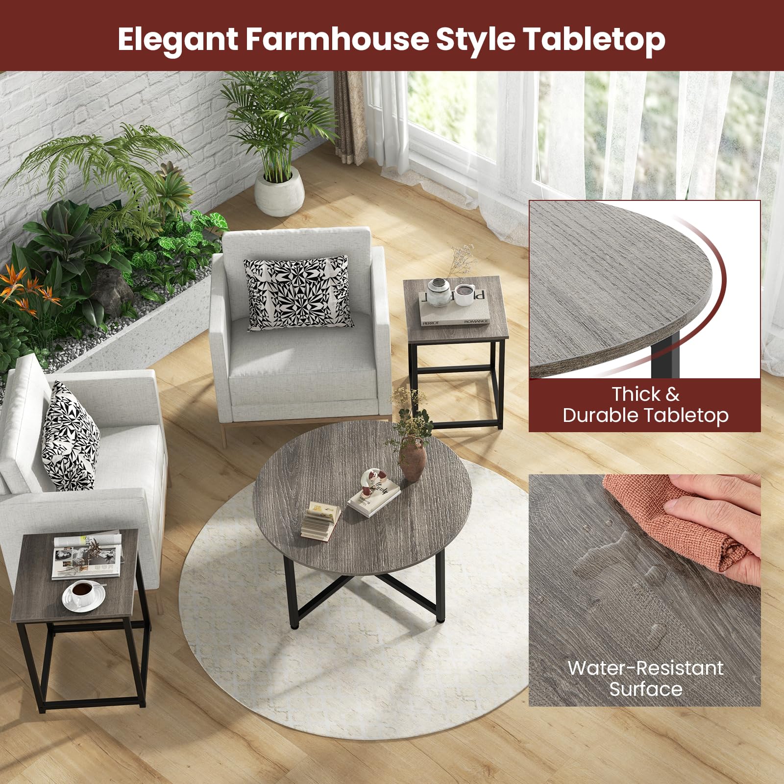 3-Piece Farmhouse Nesting Table Set
