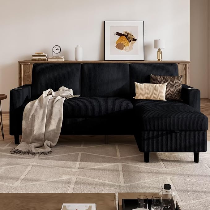 Corduroy L-Shaped Storage Sectional