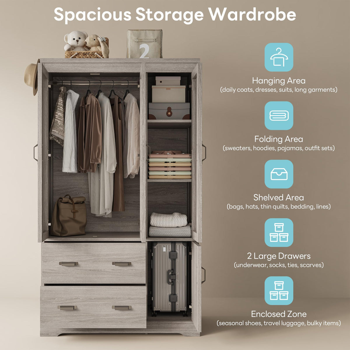 Freestanding Wardrobe with Drawers