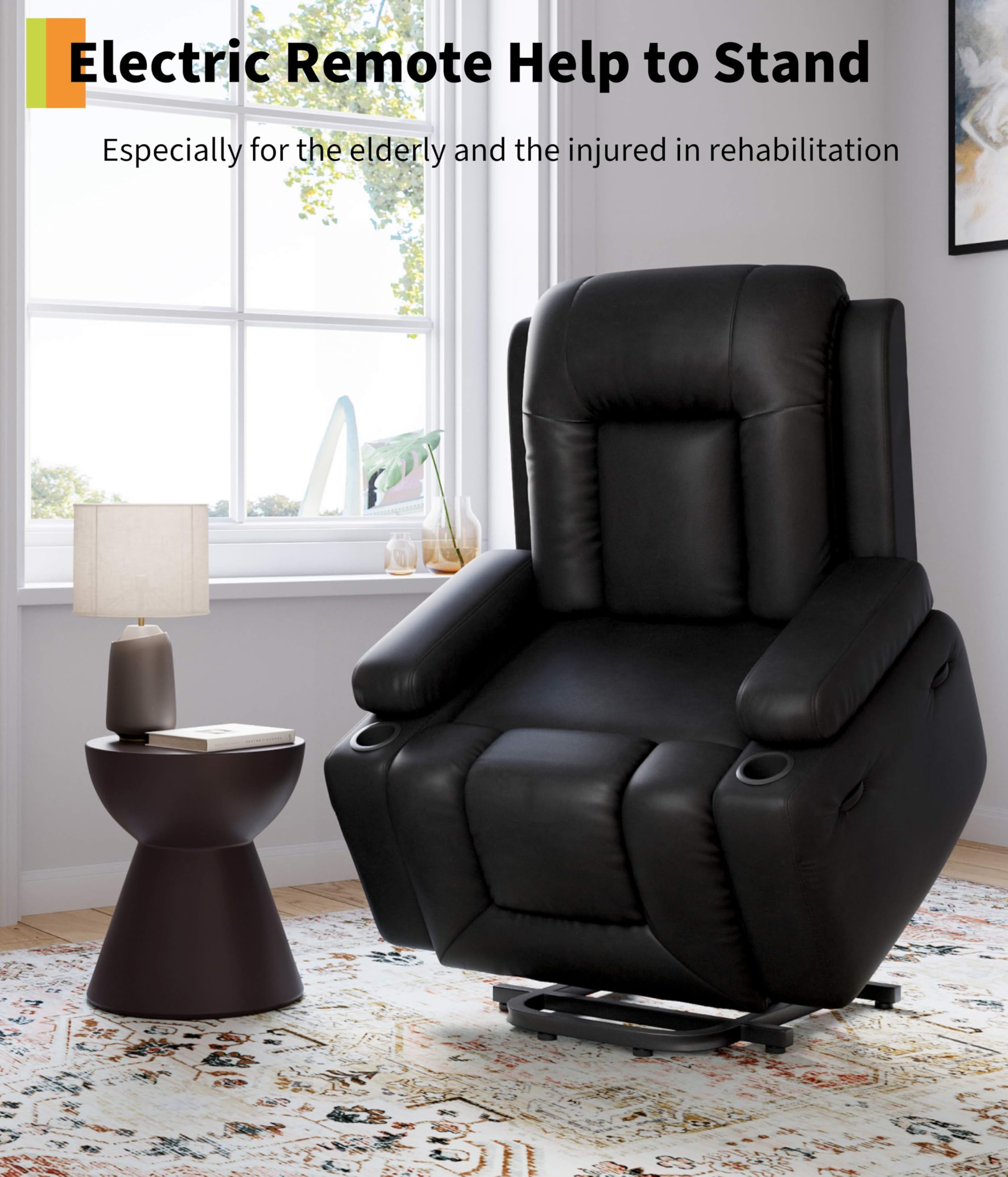 Garvee Oversized Power Lift Recliner Chair - Heat and Massage, PU Leather Electric Lift Recliner for Elderly & Mobility Impaired, Adjustable Back and Legs, Heavy Duty Lift Chair for Seniors