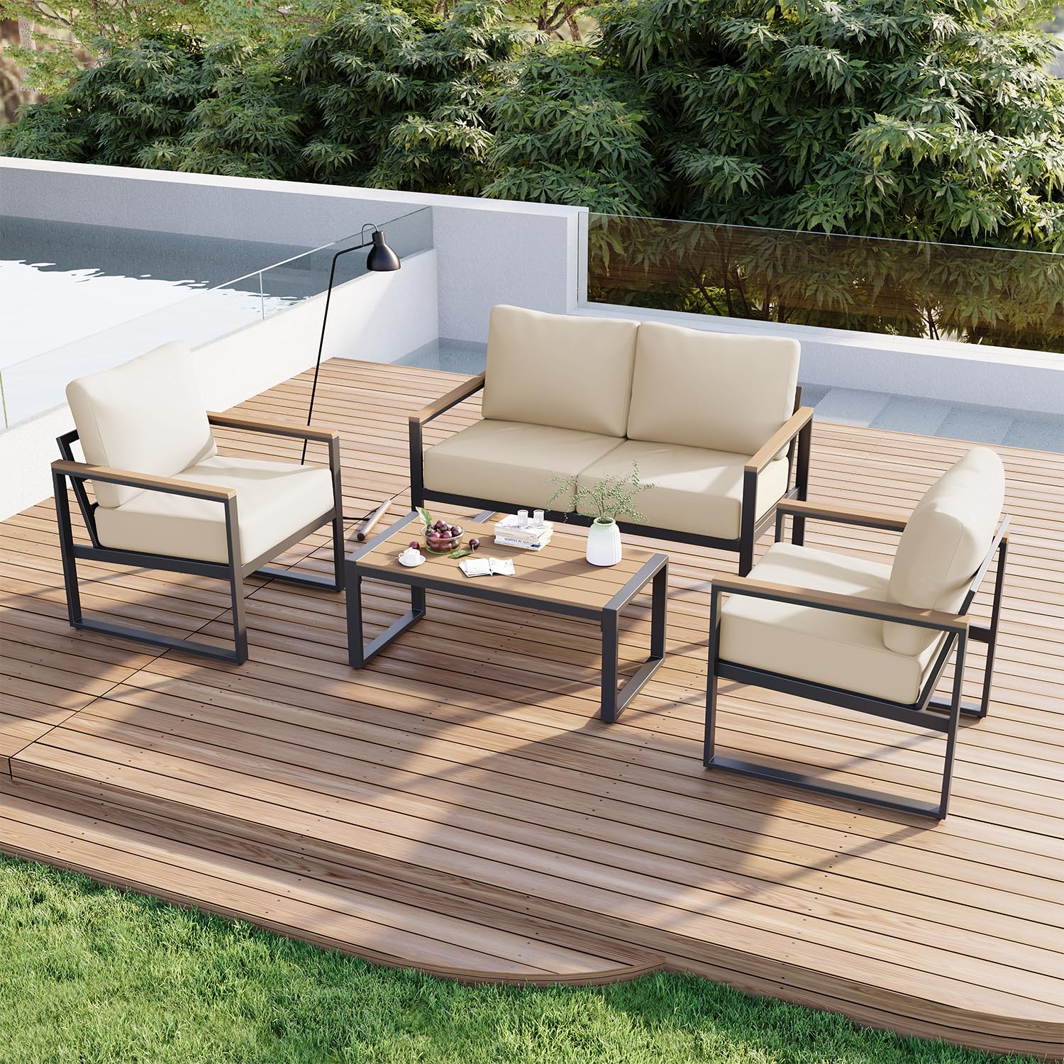 4-Piece Patio Conversation Set with Thick Cushions & Coffee Table