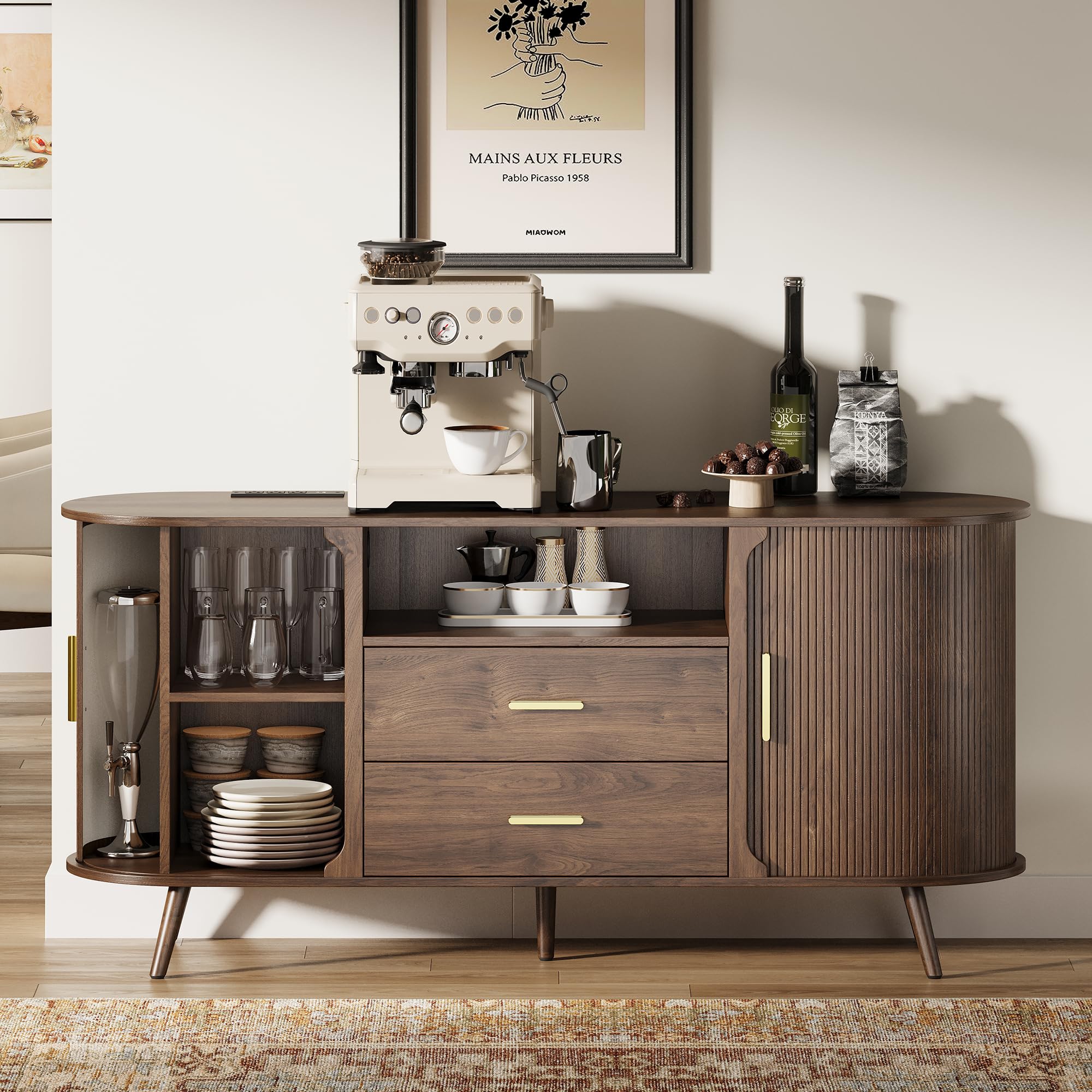 60" Sideboard Buffet Cabinet with Sliding Doors & Adjustable Shelf