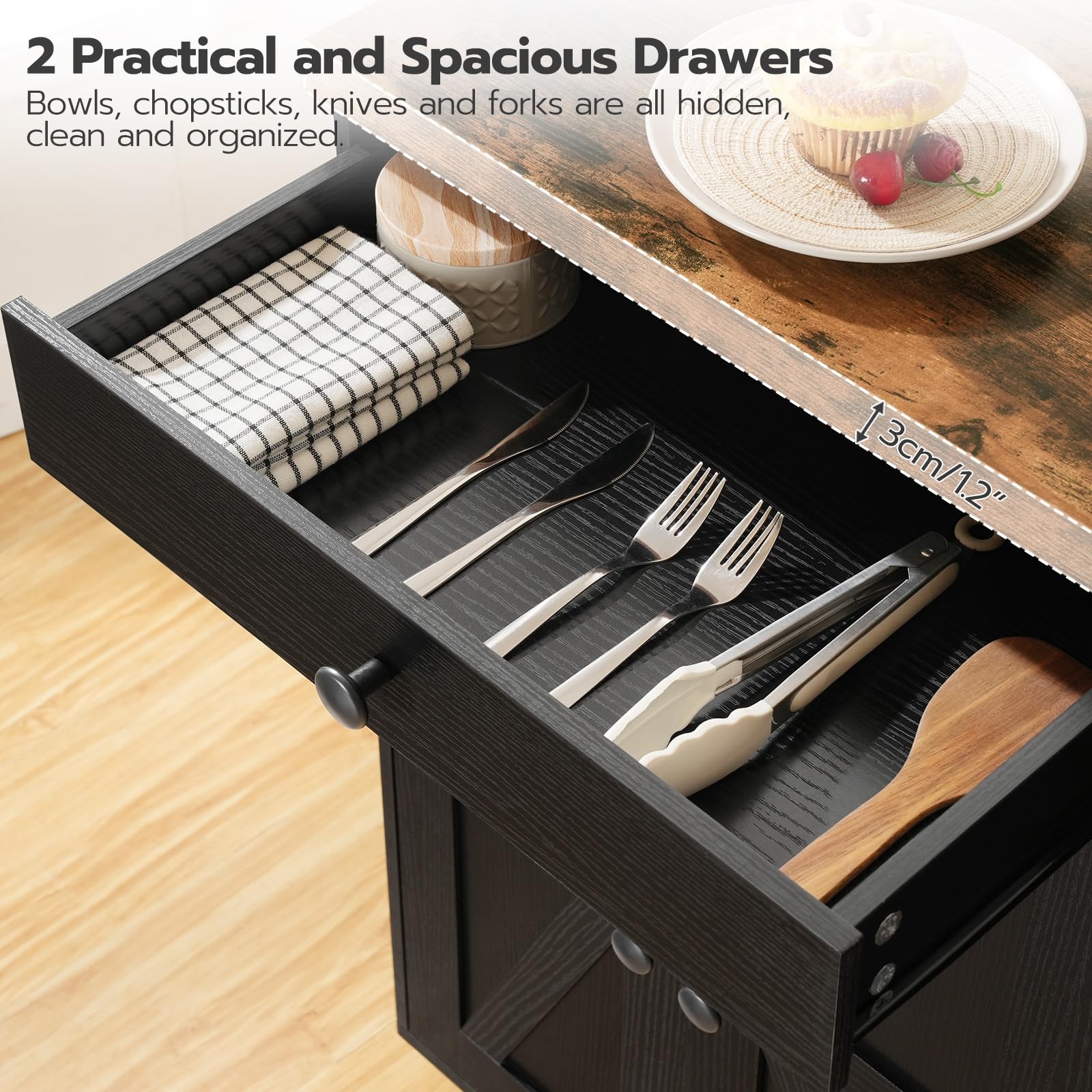 Kitchen Island with Power Outlet and Storage
