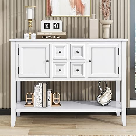 Farmhouse Buffet Sideboard with 4 Drawers, 2 Cabinets & Bottom Shelf