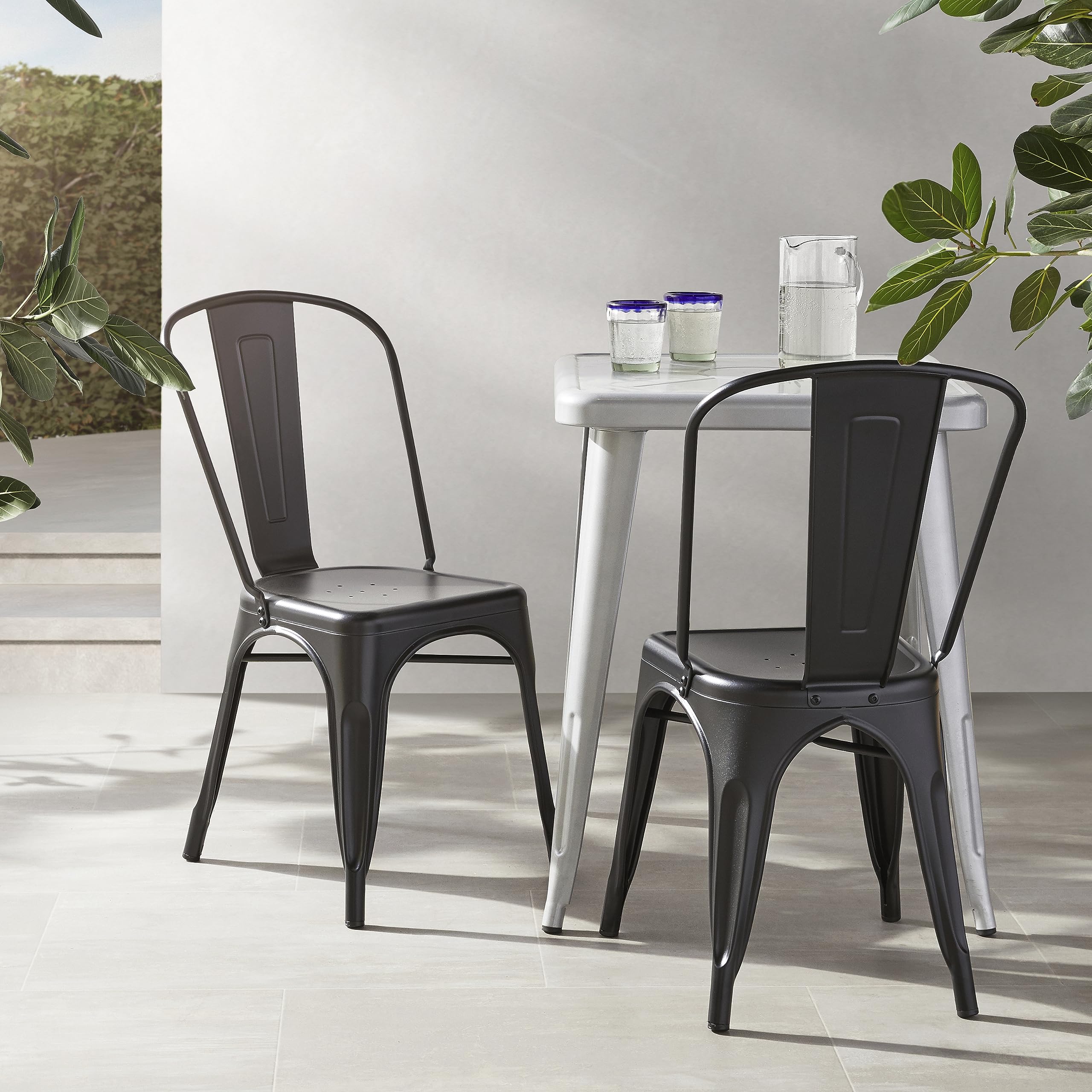 Stackable Metal Dining Chairs, Set of 4
