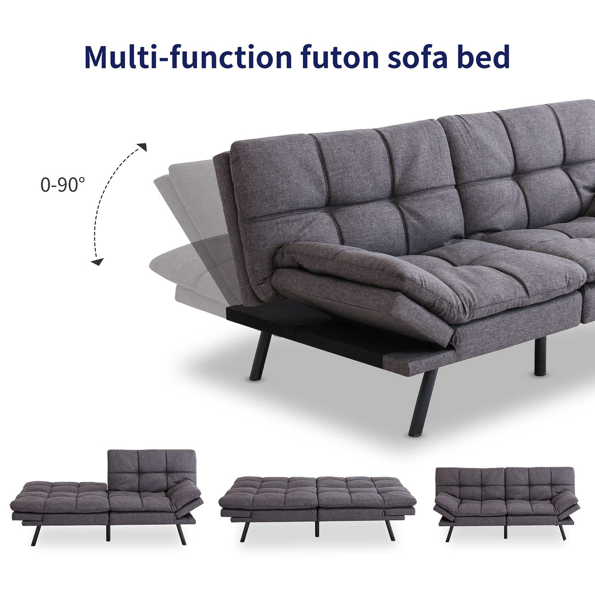 Opoiar Futon Sofa Bed,Small Splitback Linen Fabric Memory Foam Couch,Modern Convertible Love seat for Compact Living Spaces,Studio,Apartment,Dorm,Guest Room,Home Office 71”/Grey Sofa