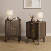 TROJM Fluted Nightstand Set of 2 with Curved Edge Design,Walnut