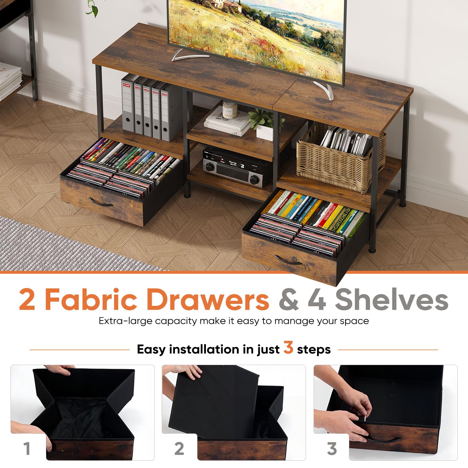 Rustic TV Stand with Charging Station