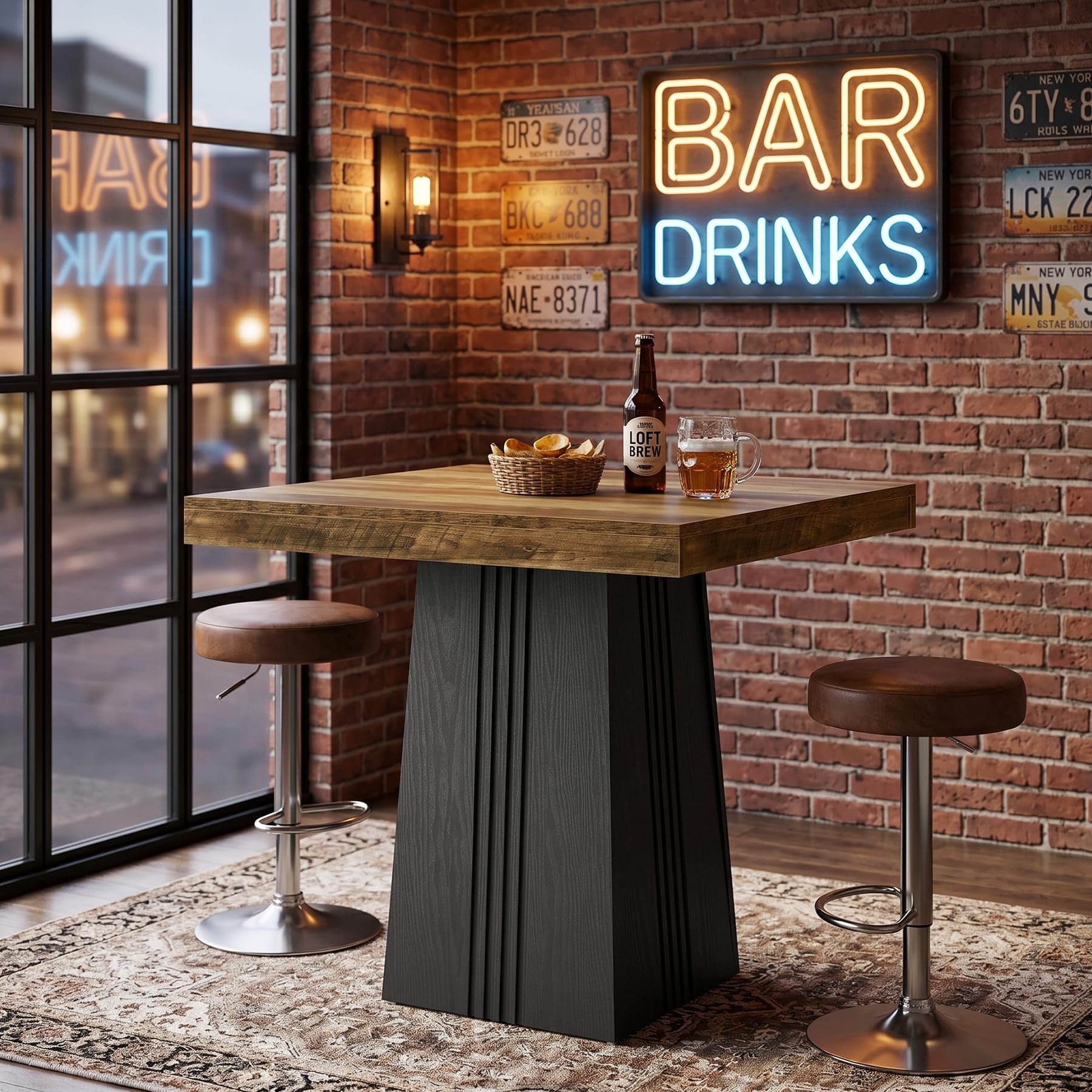 Tribesigns Square Bar Table, 35.4" H Bistro Pub Table with Fluted Hollow Base for Living Room Home Bar Cafe, Small Space (Only Table)