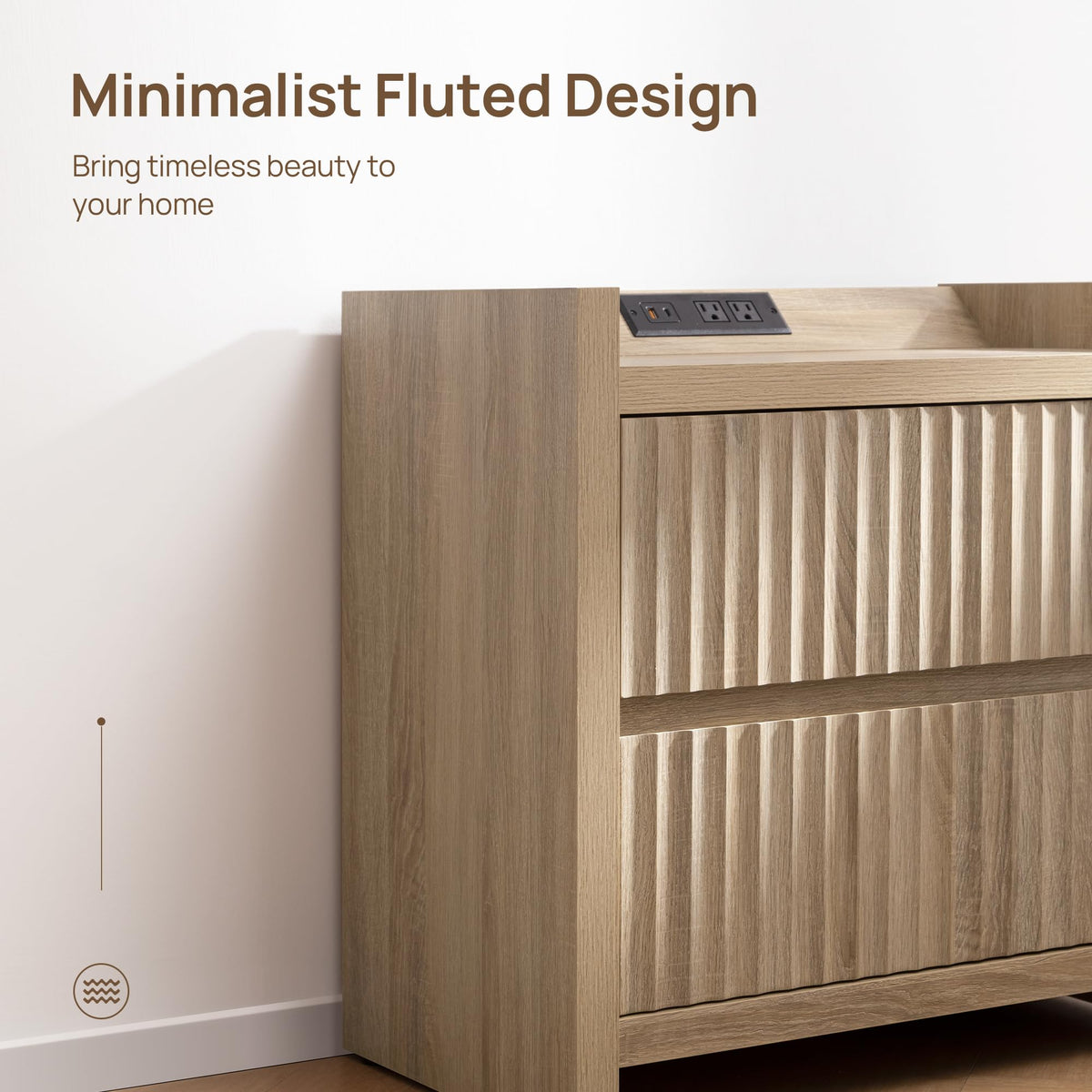 Fluted Nightstand Set with Charging Station