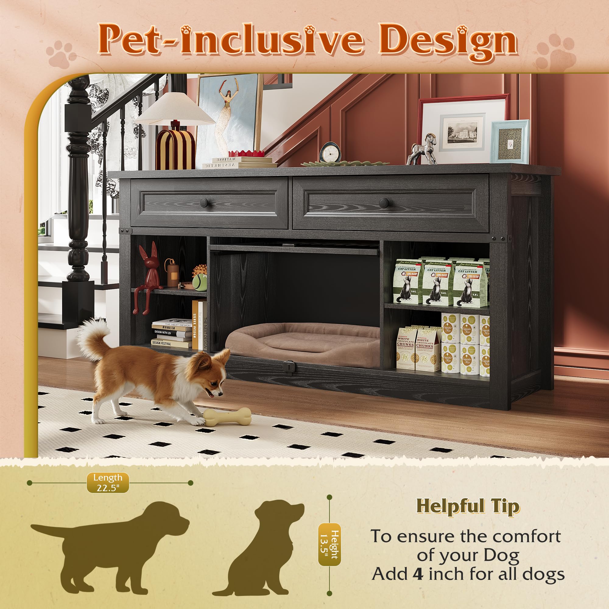 TV Stand with Pet Crate & Storage Drawers