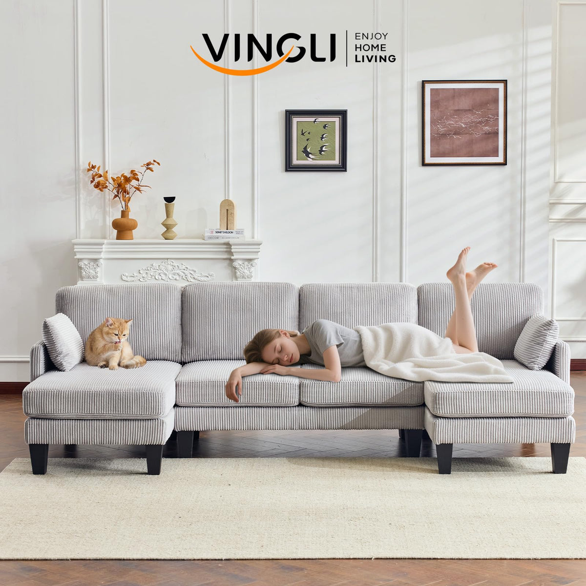 U-Shaped Corduroy Sectional Sofa