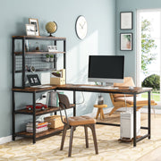 Tribesigns 55" L-Shape Computer Desk with Hutch and Wireless Charging, Office Desk Study Table Writing Desk Workstation with 5 Shelves and Movable CPU Stand for Home Office (Brown)
