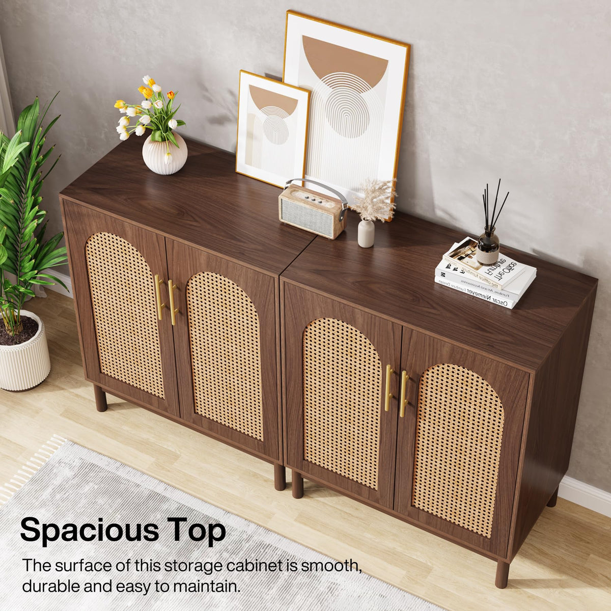 Tribesigns Set of 2 Rattan Sideboard, 59” Buffet Cabinet with Storage