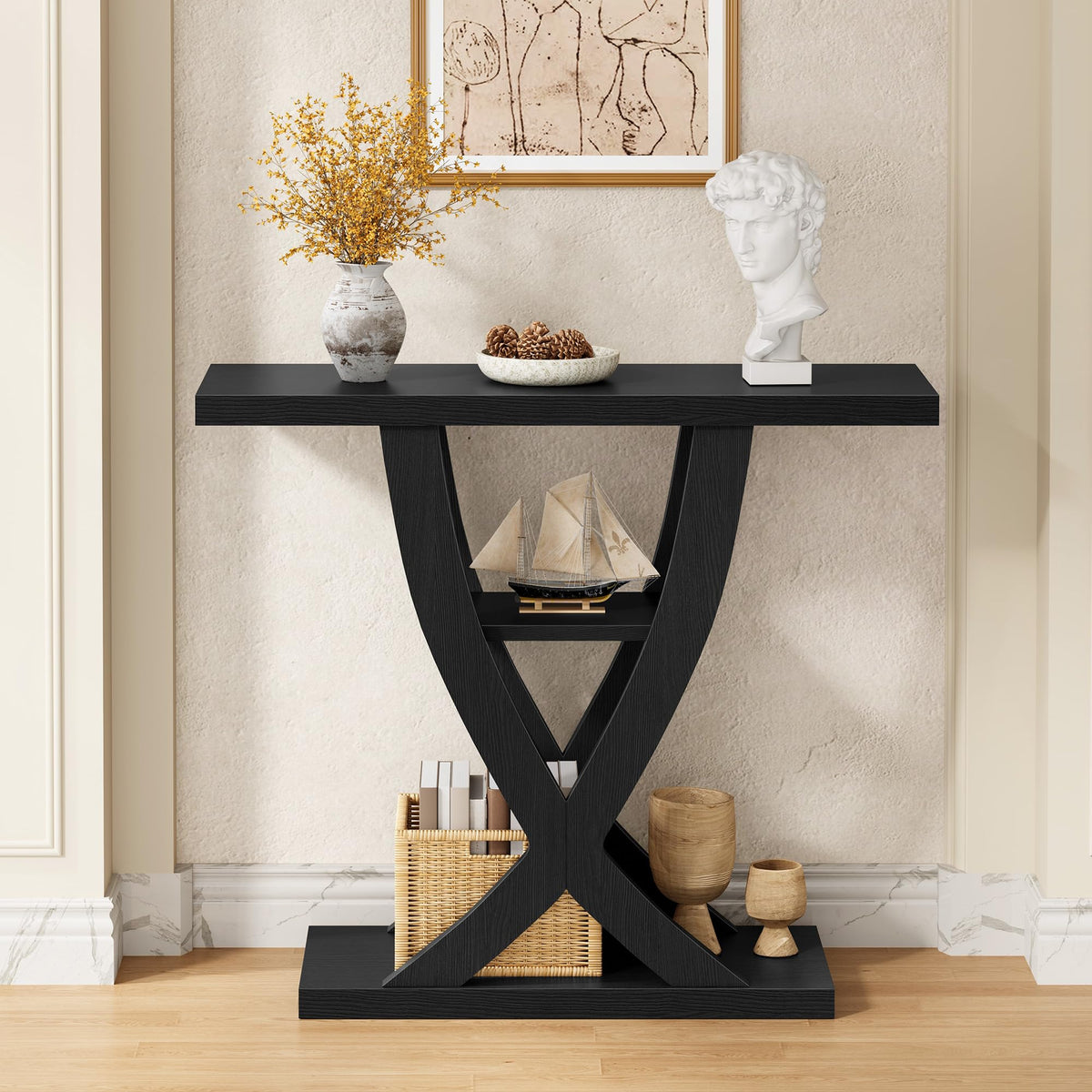 Black 3-Tier Console Table