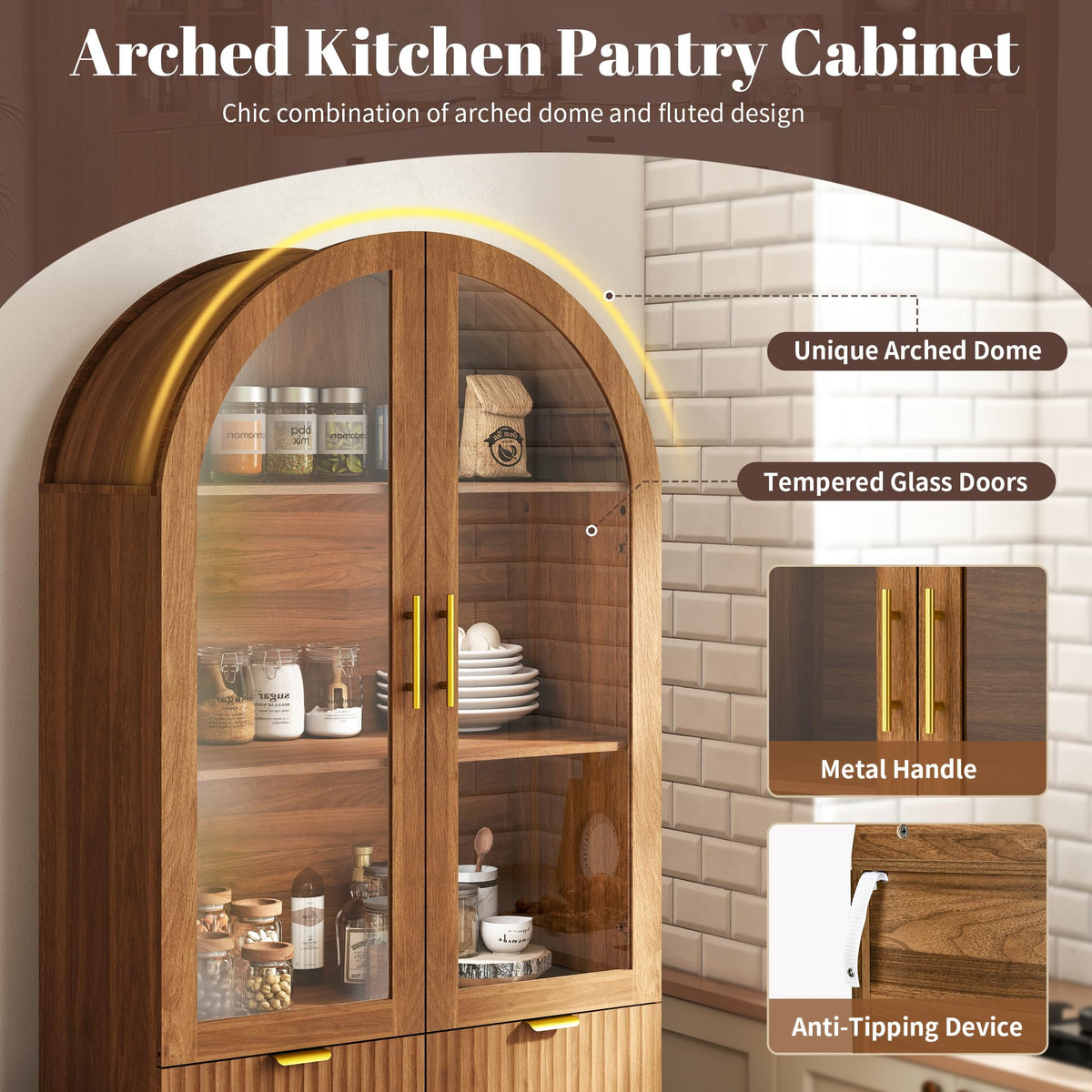 Arched Glass Door Cabinet