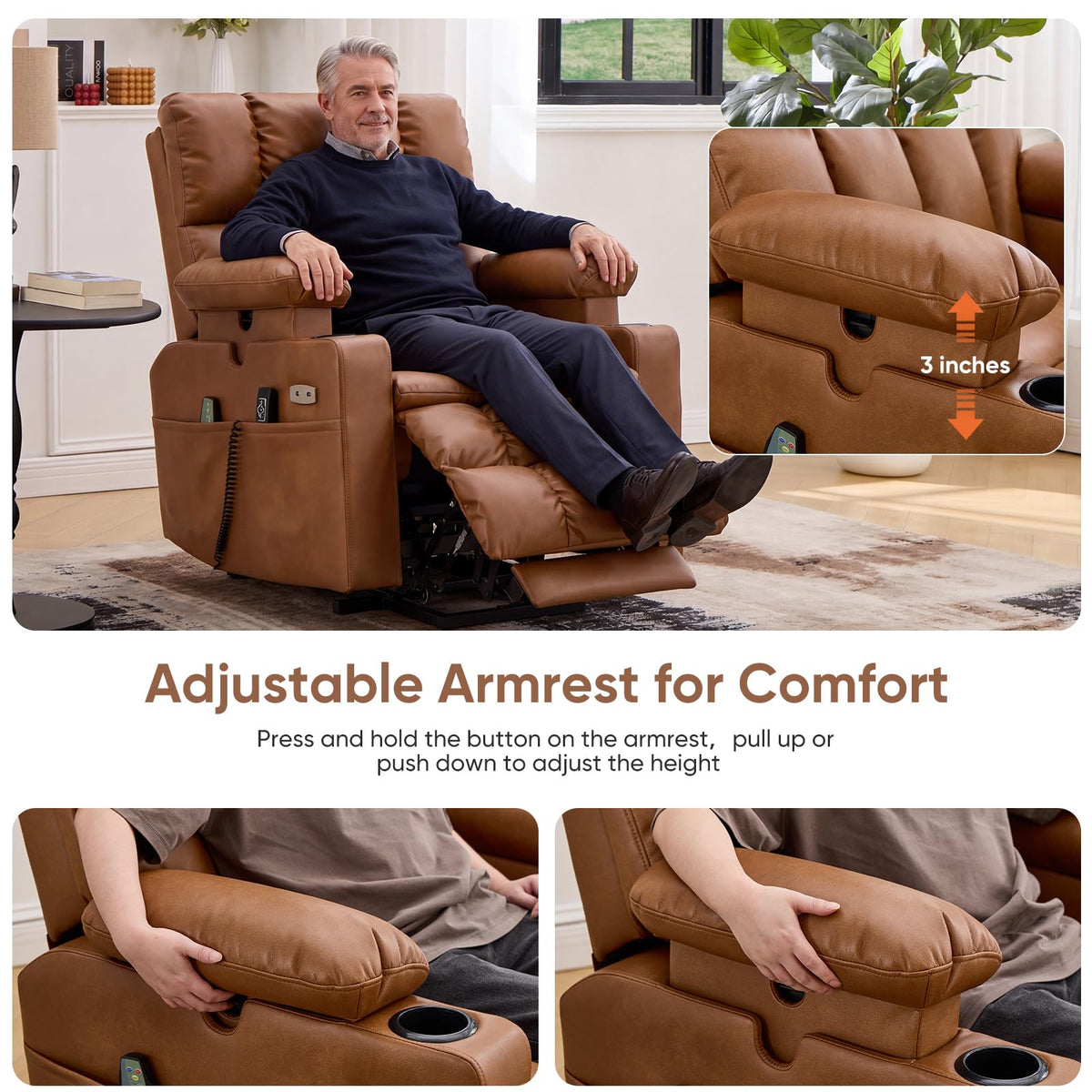 Rhevoy Dual Motor Power Lift Recliner Chair for Elderly with Massage and Heat,Oversized Lift Chair with Adjustable Armrest and Headrest,Infinite Position, Zero Gravity, Camel