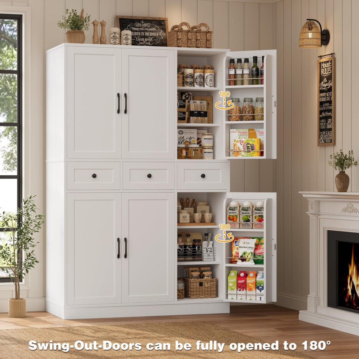 HITHOS 71" Tall Kitchen Pantry Storage Cabinet w/Drawers & Shelves, White