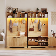 5-in-1 Farmhouse Hall Tree with Bench, Shoe Storage & LED Lights