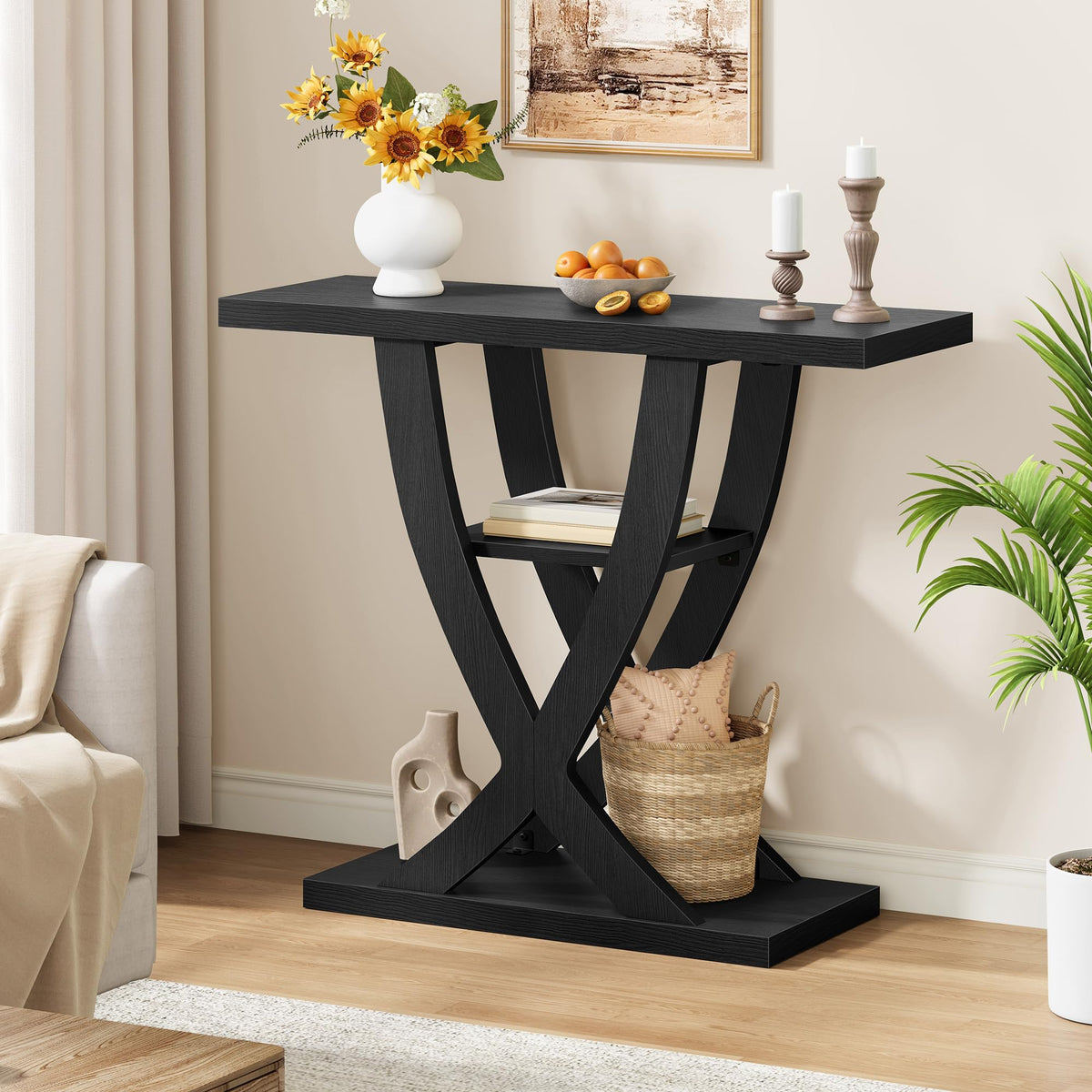 Black 3-Tier Console Table