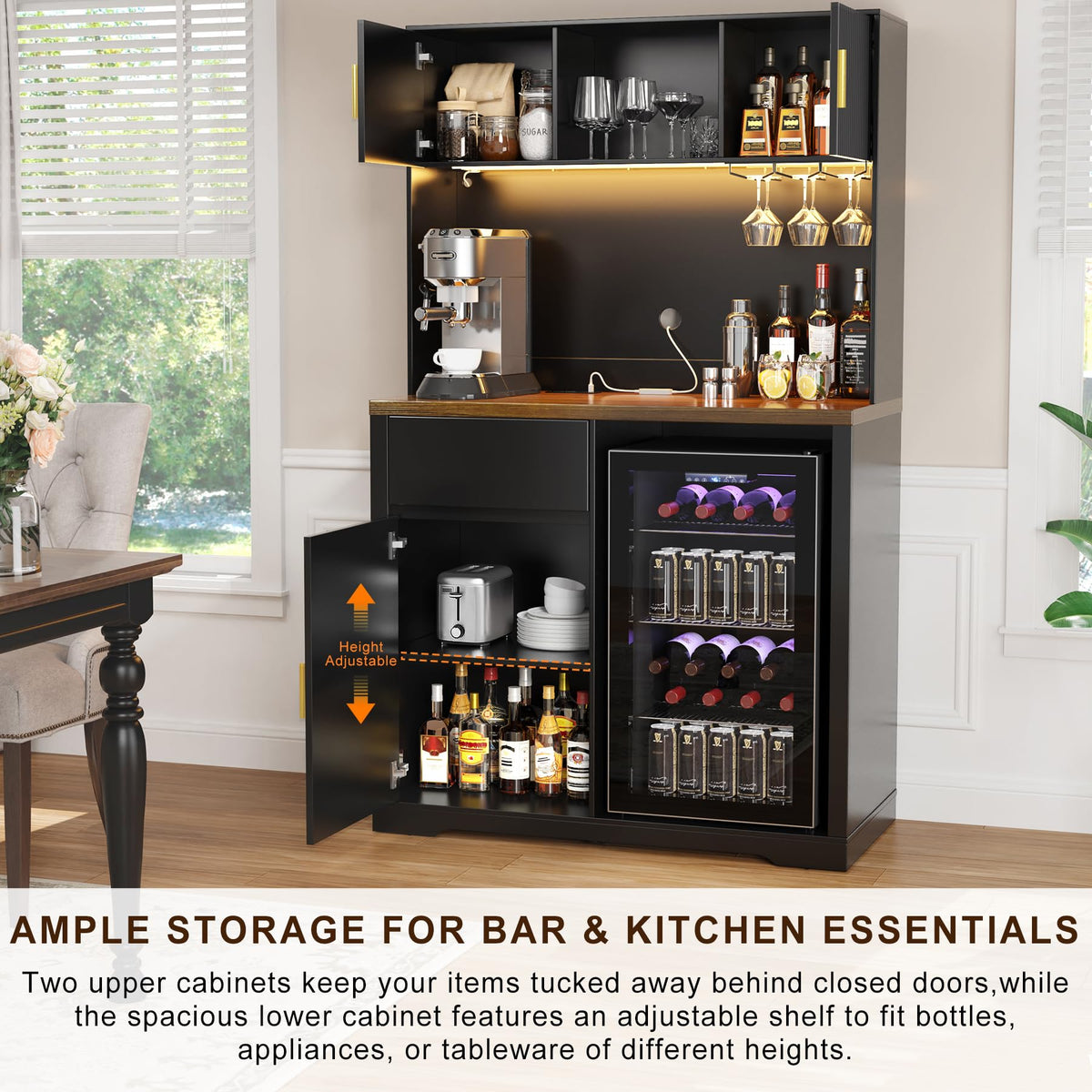 Fluted Bar Cabinet with Fridge Space