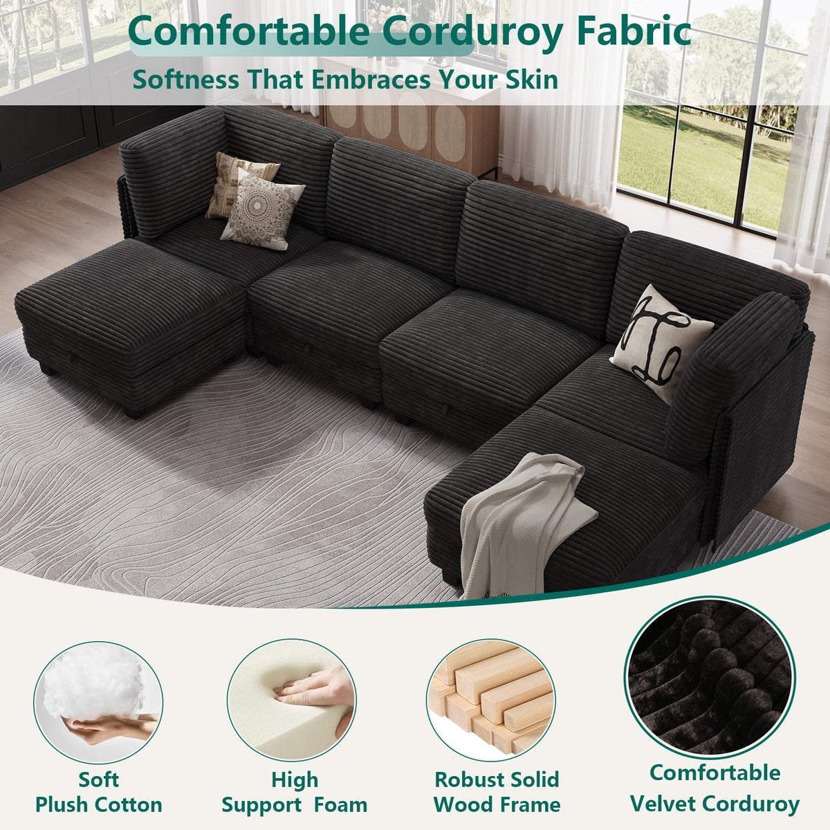 Modular Sectional Cloud Couch, Convertible Sleeper Sofa Bed for Living Room