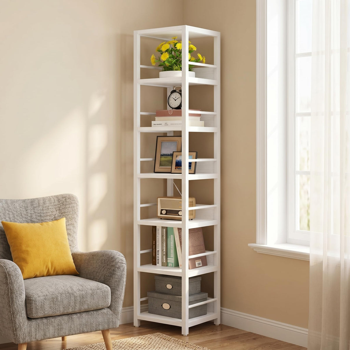 6-Tier Narrow Corner Bookshelf