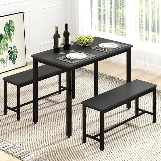 Dining Table Set for 4 with 2 Benches