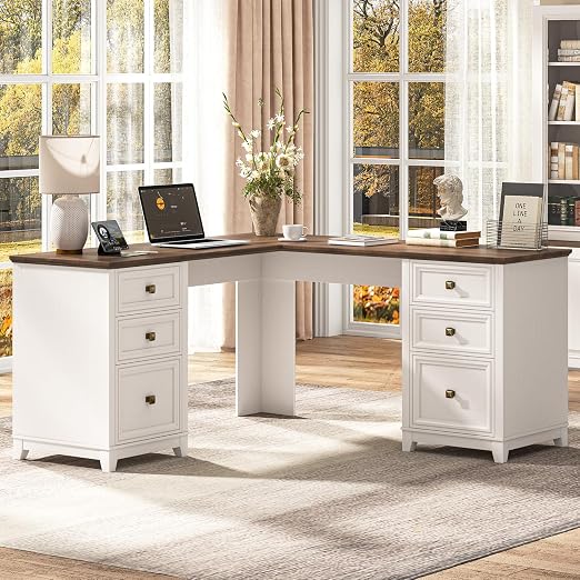 L-Shaped Executive Desk with 6 Drawers