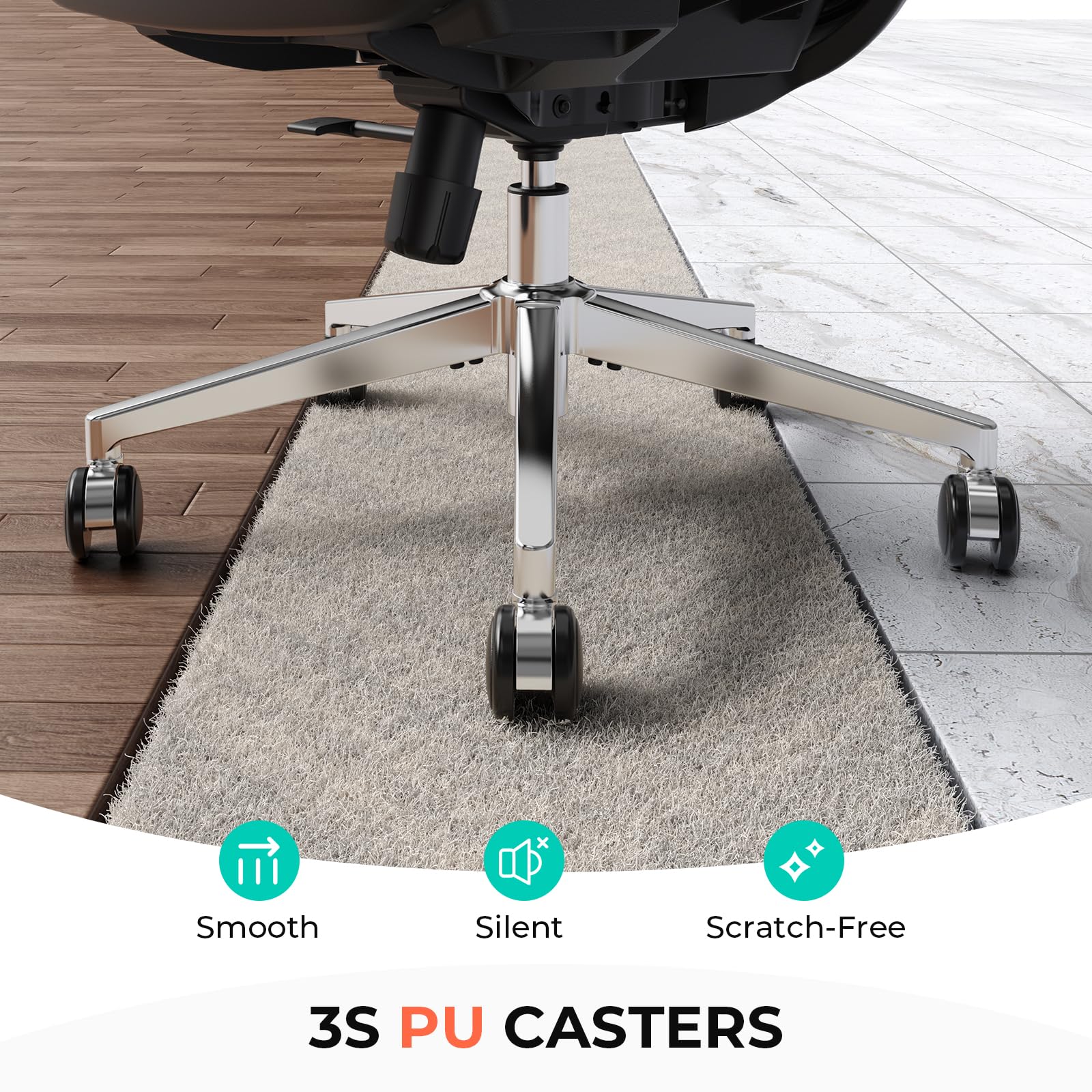 CAPOT Ergonomic Mesh Office Chair, Adjustable Lumbar High Back Desk Chair 400lbs, 4D Flip-up Arms, 3-Level Tilt Backrest, 3D Headrest, PU Wheels, Swivel Rolling Computer Seating for Long Desk Work
