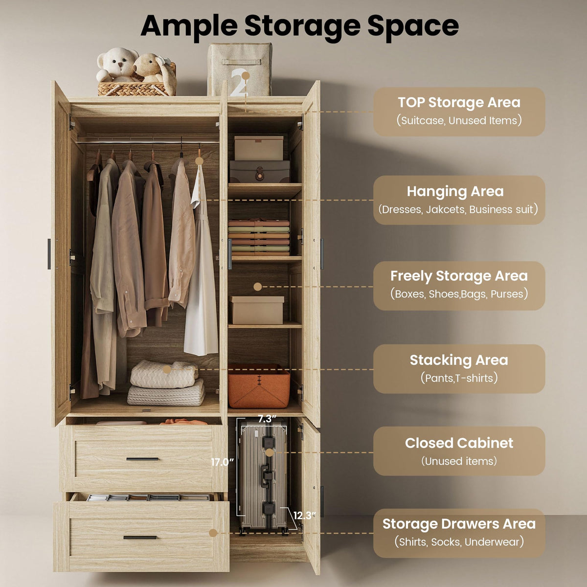 Light Oak Wardrobe with Drawers