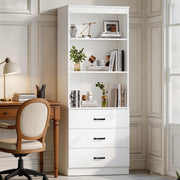 Tall Bookshelf with Drawers & Open Shelves