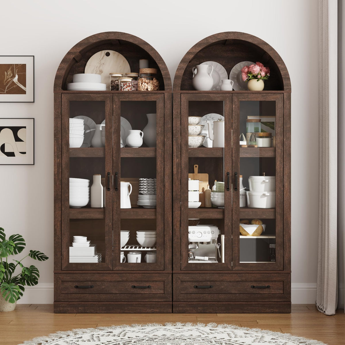 Arched Glass Door Pantry Cabinet