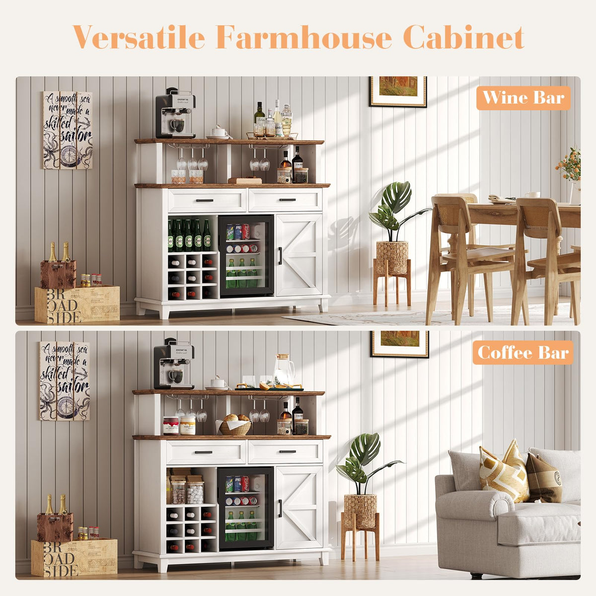 Farmhouse Coffee Bar with Refrigerator