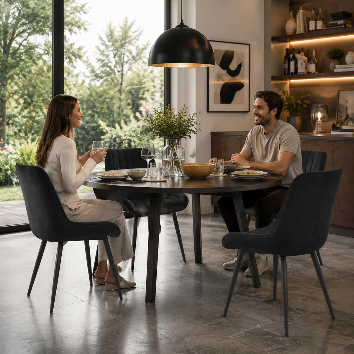 Czoluxo Modern Velvet Dining Chairs Set of 2, Upholstered Accent Side Chairs with No Arms, Mid-Back Desk Chairs with Black Metal Legs for Kitchen, Living Room & Bedroom Black