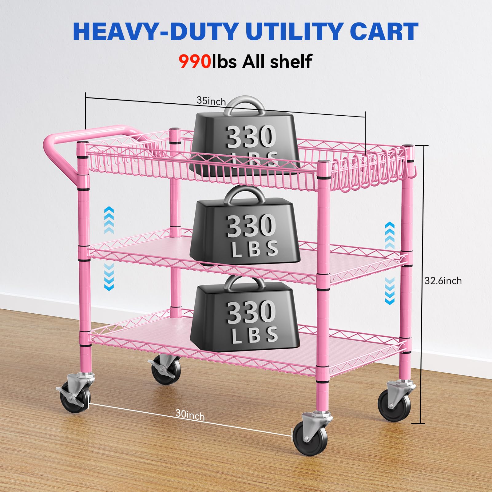 3-Tier Rolling Utility Cart with Wheels