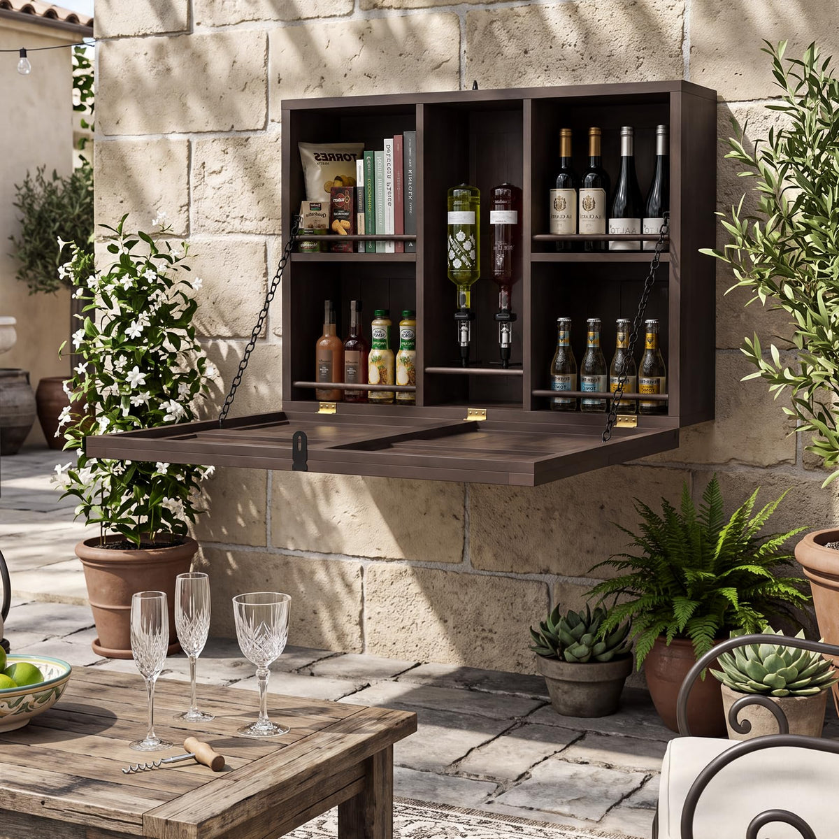 Solid Wood Wall-Mounted Bar Cabinet