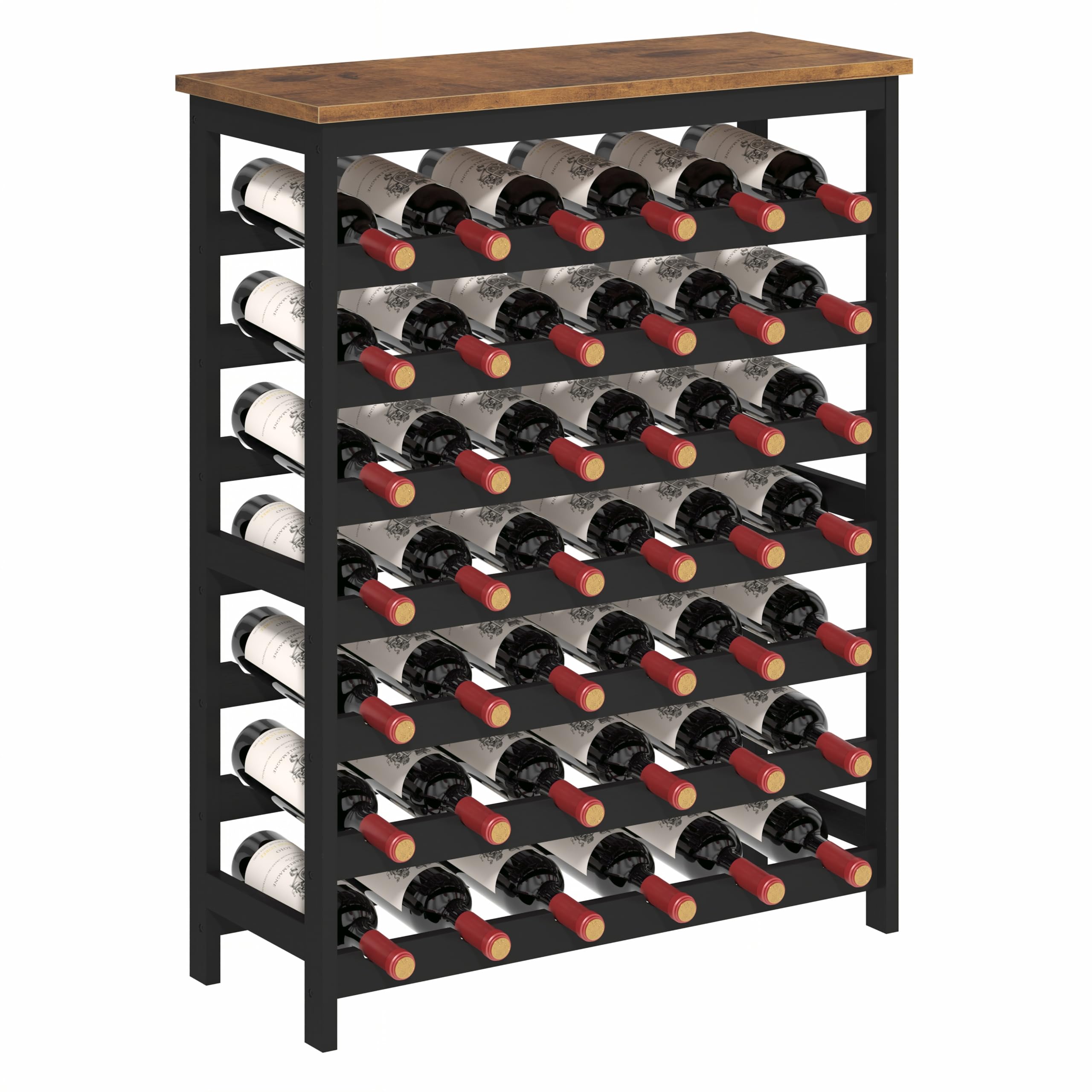 Cabonpanel 42 Bottles Bamboo Wine Rack Freestanding Floor, 7-Tier Wine Storage Shelf with Table Top, Wine Display Holder for Kitchen Pantry Bar Cellar, Rustic Brown and Black