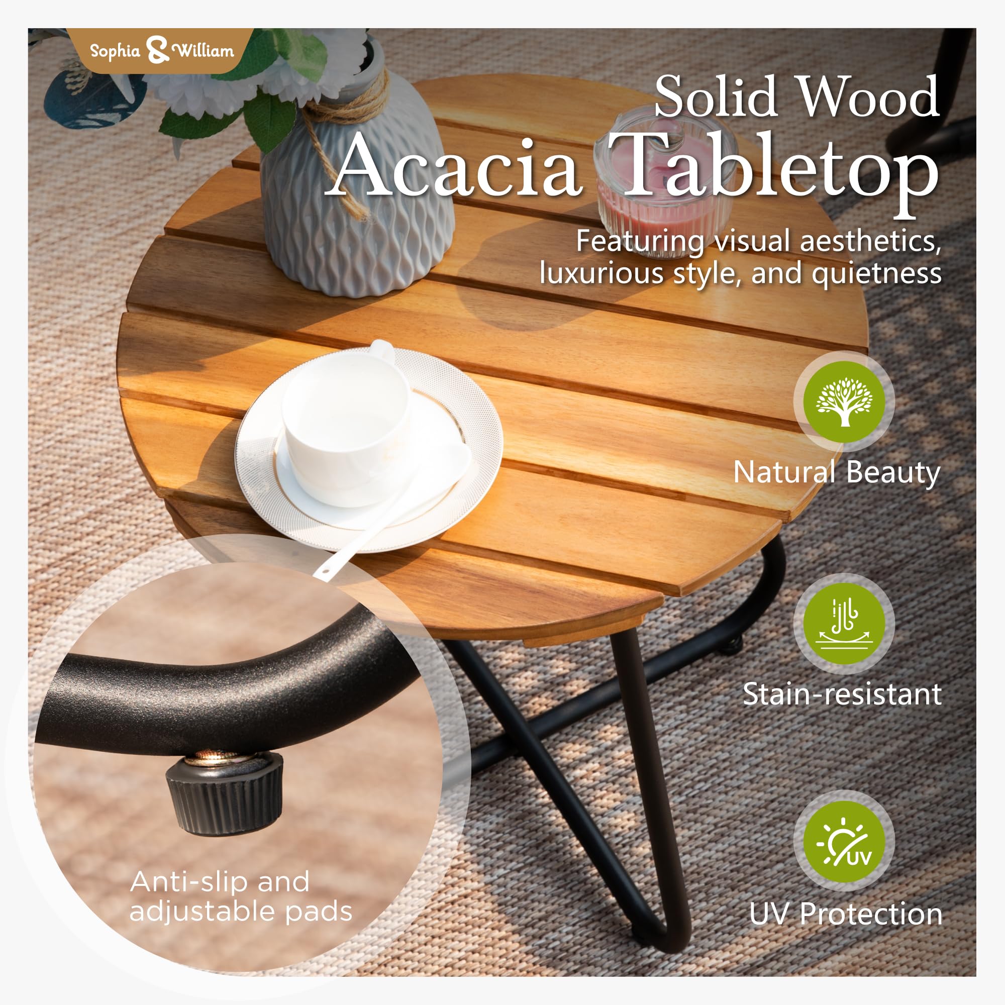 3-Piece Outdoor Bistro Set – Stackable Rattan Chairs & Acacia Wood Table