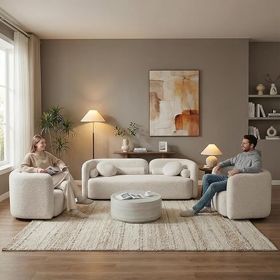 Modular Boucle Sofa Set with Pillows