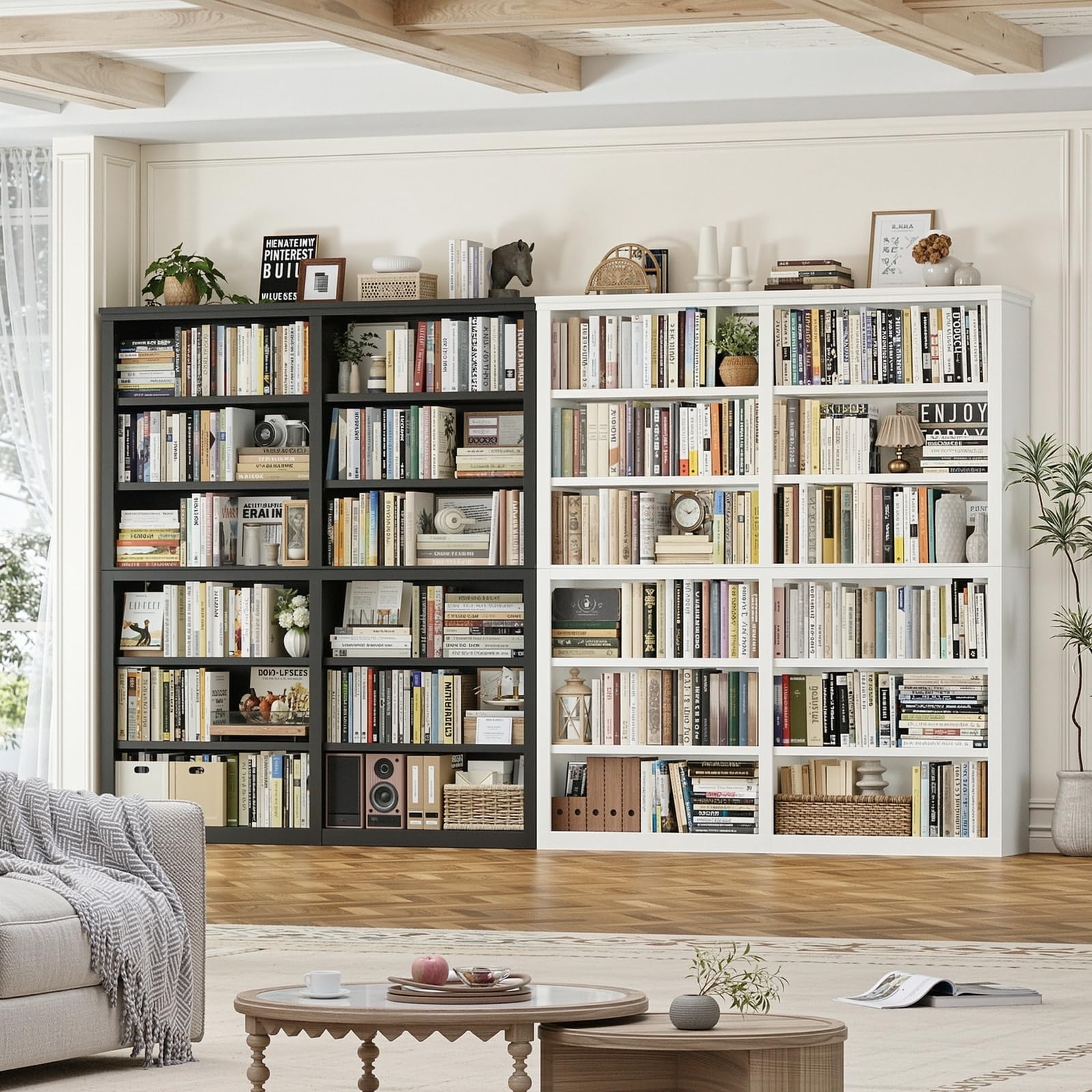 HOSTACK 63" W Open Book Shelf, 73" Tall Bookshelf with Storage, Modern White Bookshelf, Large Bookcase with 12 Display Shelves, 6 Tier Wooden Book Case for Living Room, Home Office, Library, White