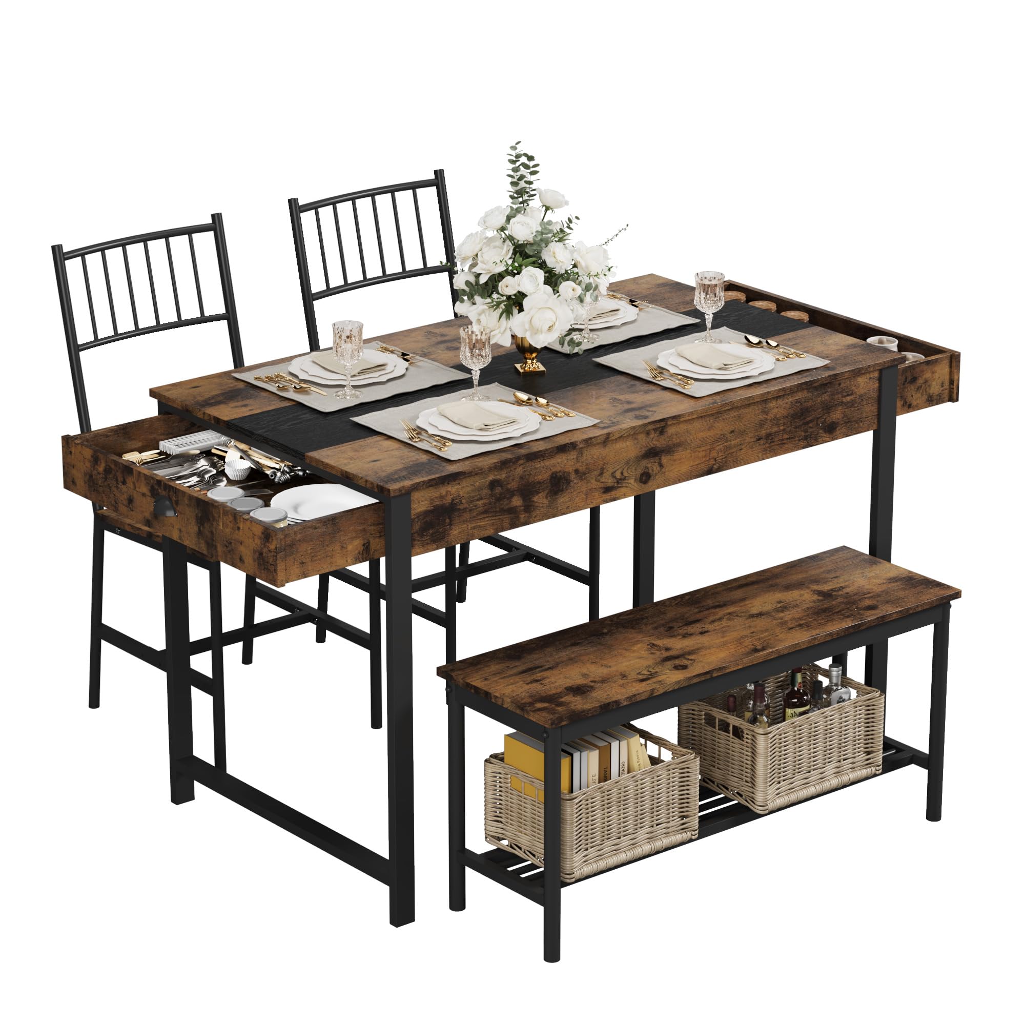Space-Saving Dining Table Set for 4 with Bench