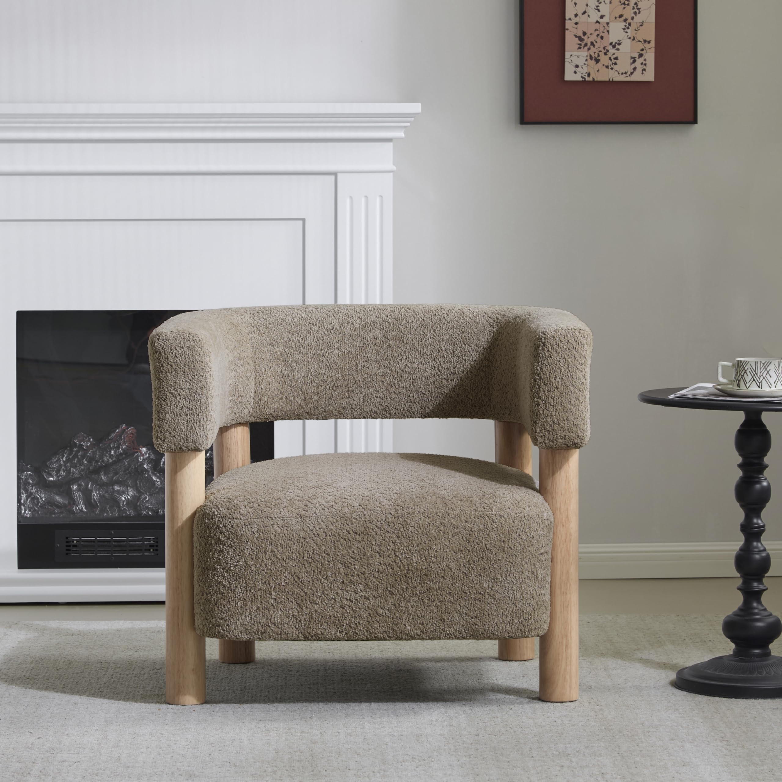 Low Profile Accent Chair with Boucle Fabric Cushion
