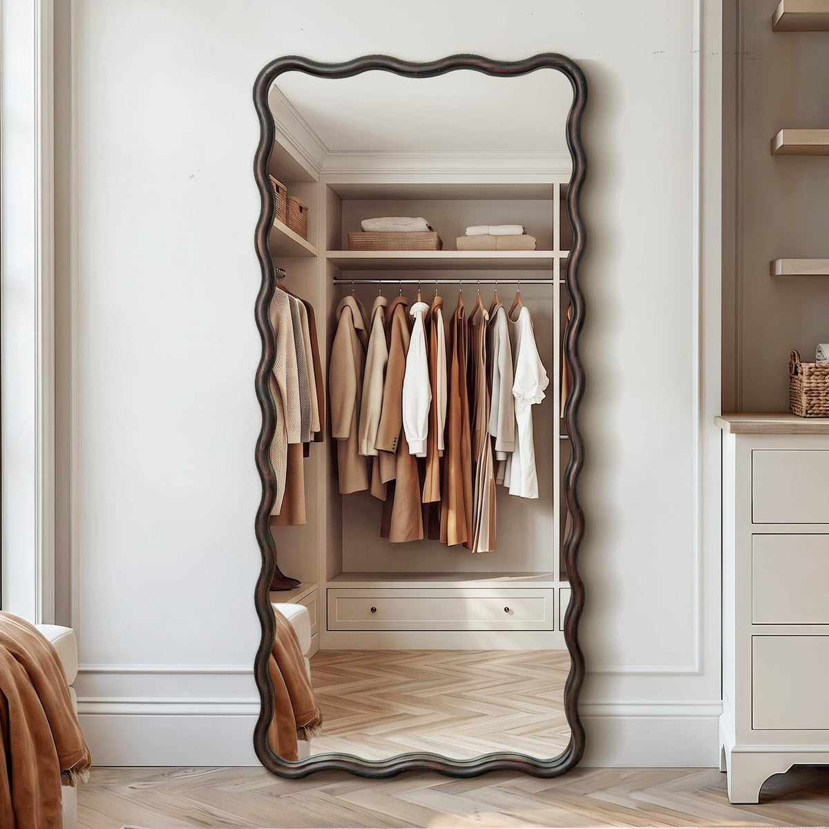 Brown Wavy Wood Full-Length Mirror