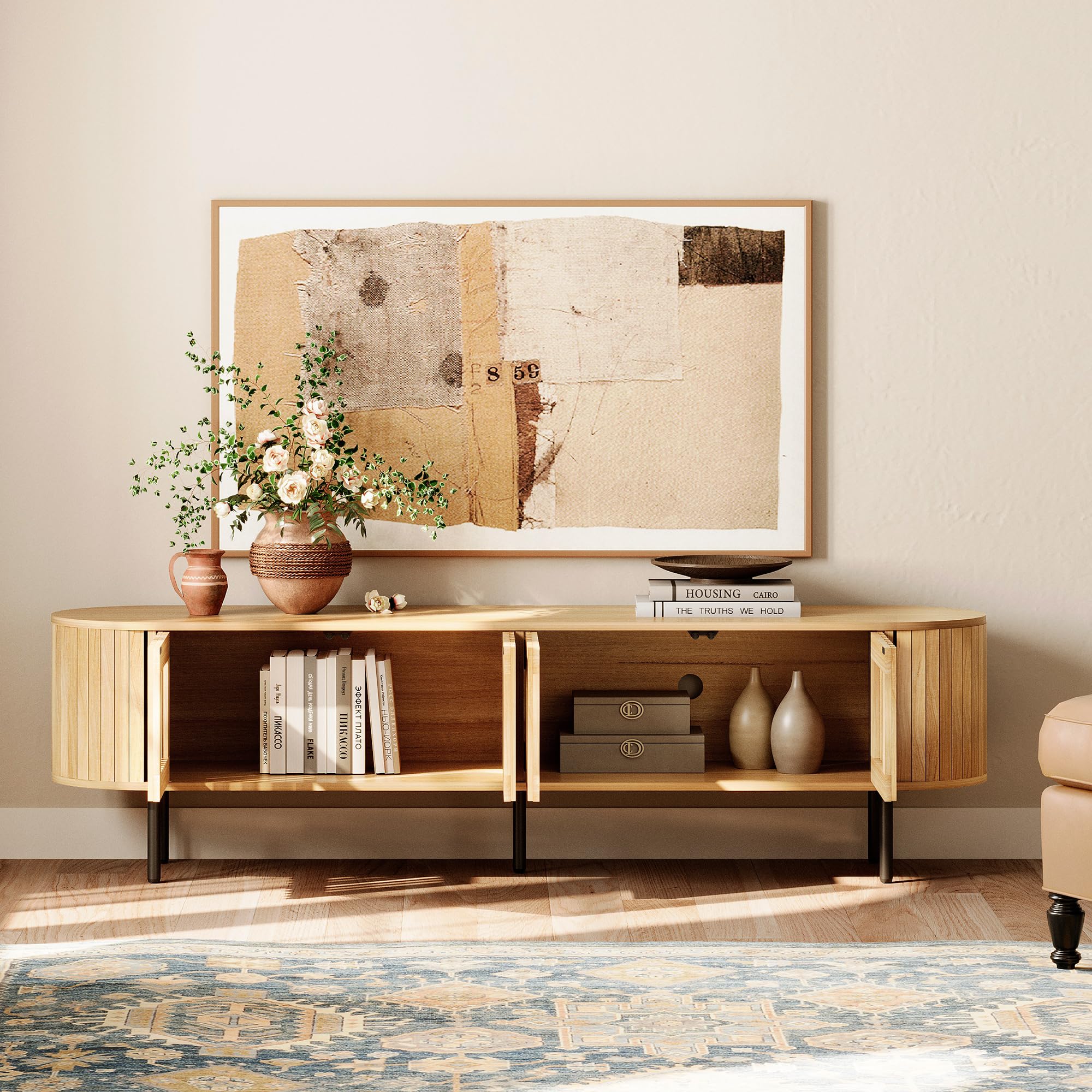 Fluted TV Stand for 75-Inch TVs with Storage