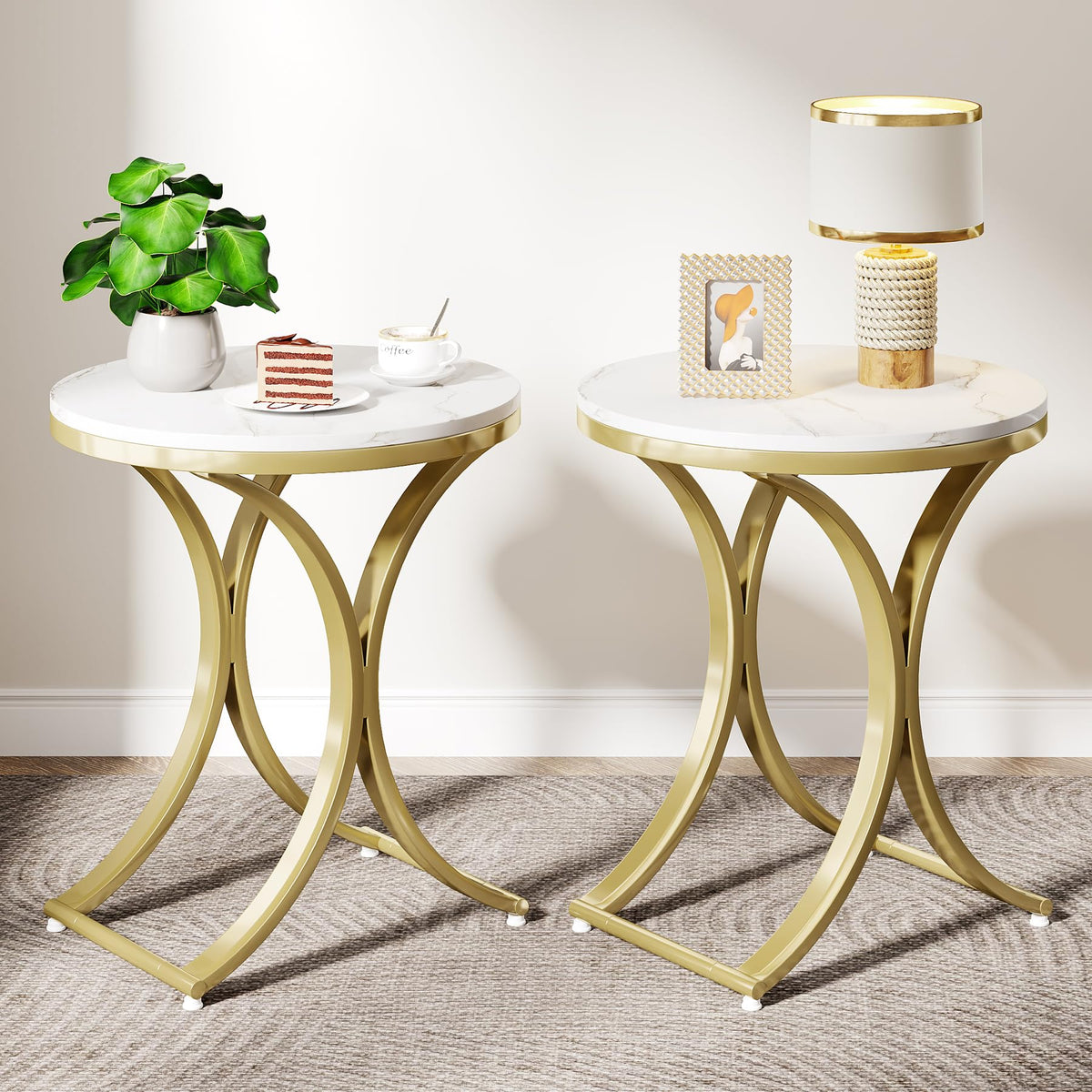 Round Faux Marble Side Tables, Set of 2