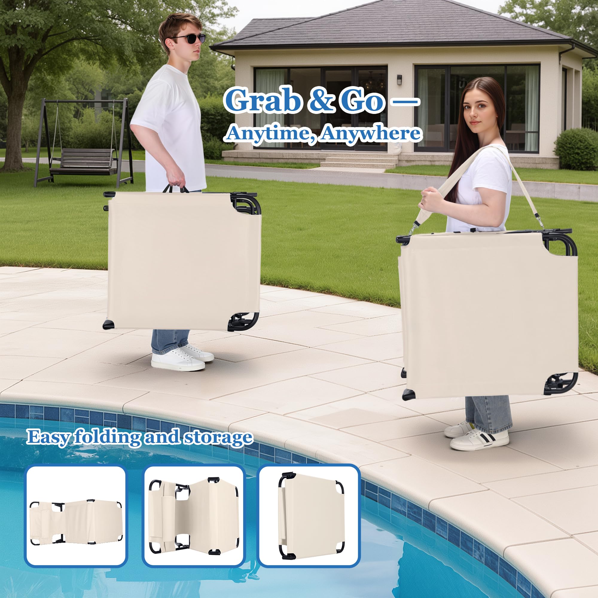 Folding Sun Tanning Lounge Chair with Face Hole, 5-Position Adjustable, 2 Side Pockets & Pillow