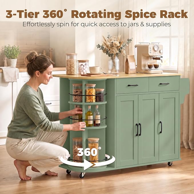 Sage Green Rolling Kitchen Island