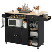 Kitchen Island Cart with Drop-Leaf & Wine Rack