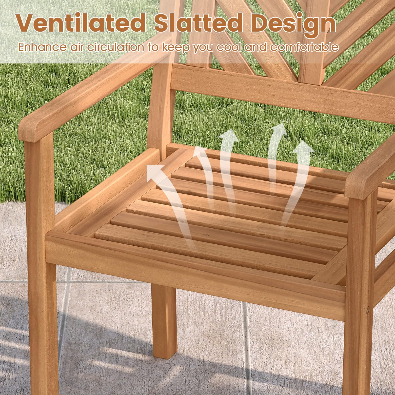 Tangkula Acacia Wood Patio Dining Chairs Set of 4, Outdoor Dining Chairs with 400 lbs Capacity, Teak Finish, Heavy-Duty Wooden Armchairs for Porch, Deck, Backyard & Balcony